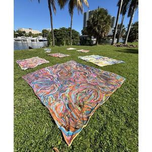 COLE MYERS “PORTABLE BLANKET” ACRYLIC PAINT ON BLANKET 10’ X 10’ MIAMI BEACH